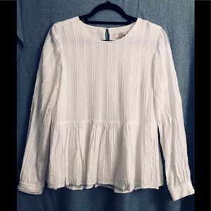 Ann Taylor Loft White Long Sleeve Peplum Blouse